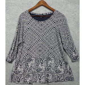 Lucky Brand Womens Top 1X Boho Style Printed‎ Navy Tunic Paisley